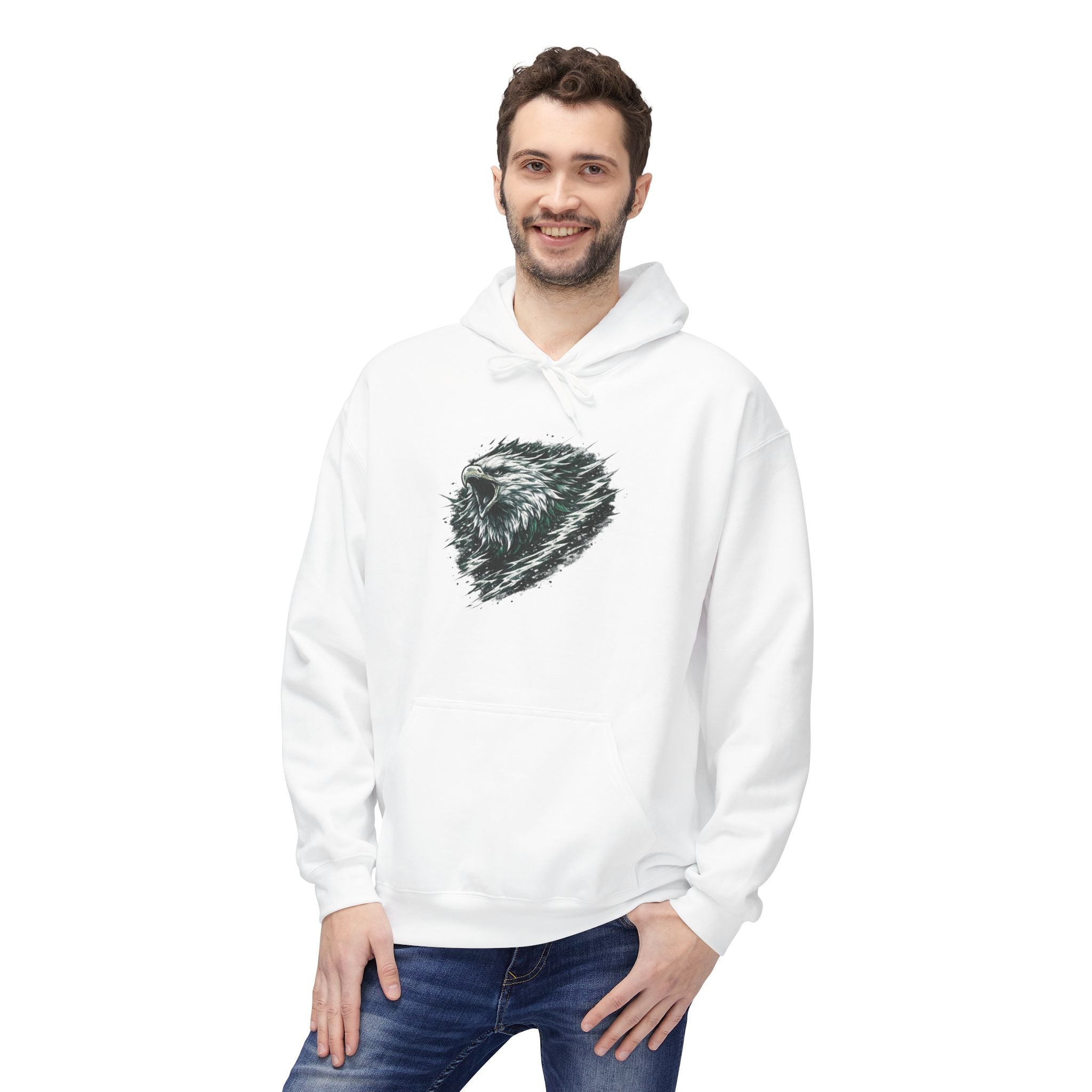 Abstract Eagle Brushstroke Heart Hoodie — Minimal Artistic Pullover