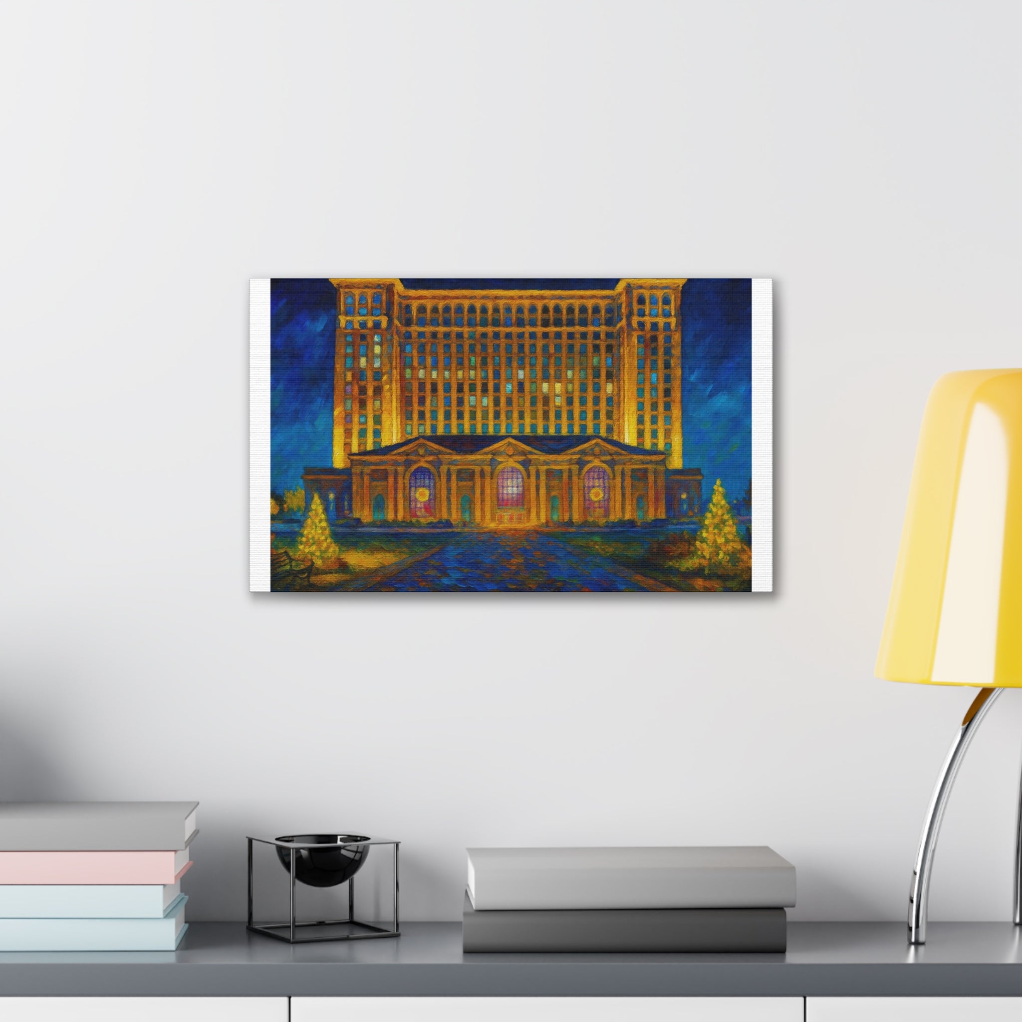 Michigan Central Station Holiday Lights Canvas Print — Stretched 0.75"
