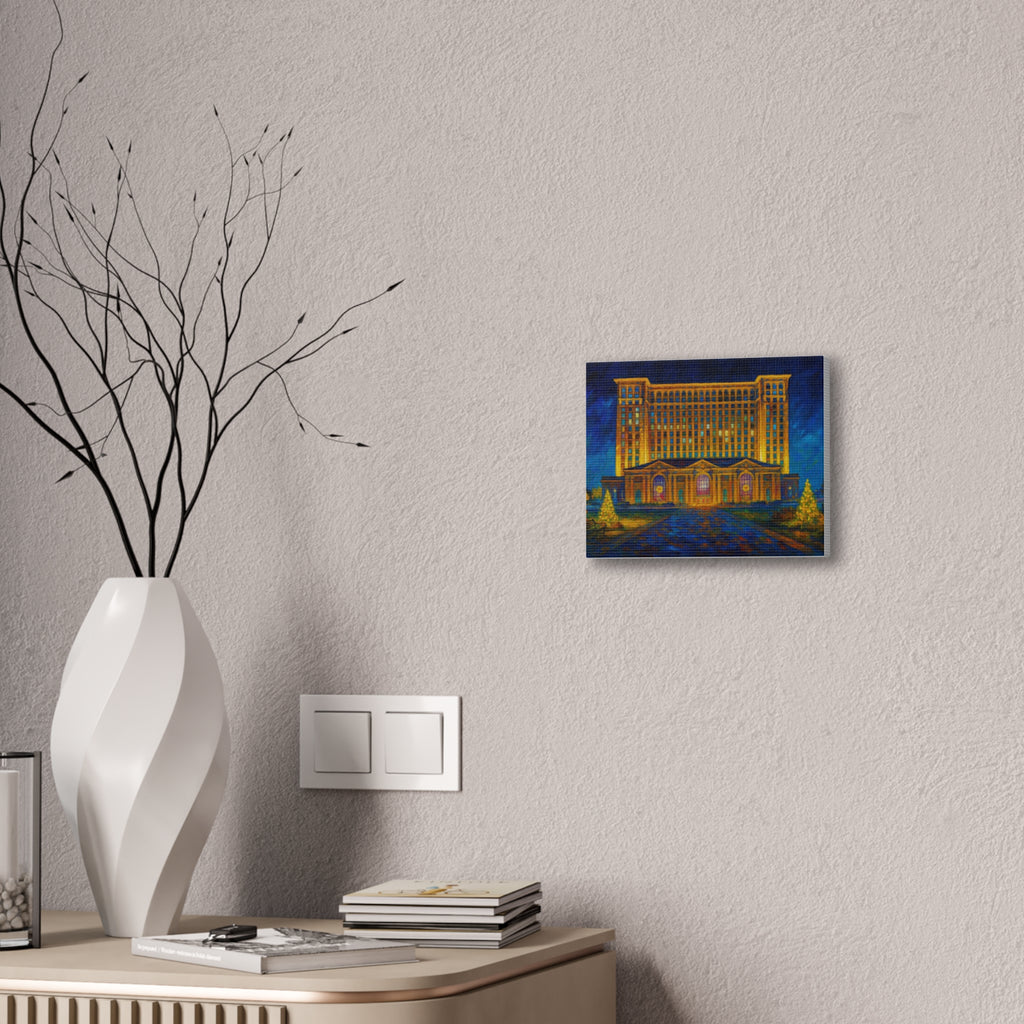 Michigan Central Station Holiday Lights Canvas Print — Stretched 0.75"