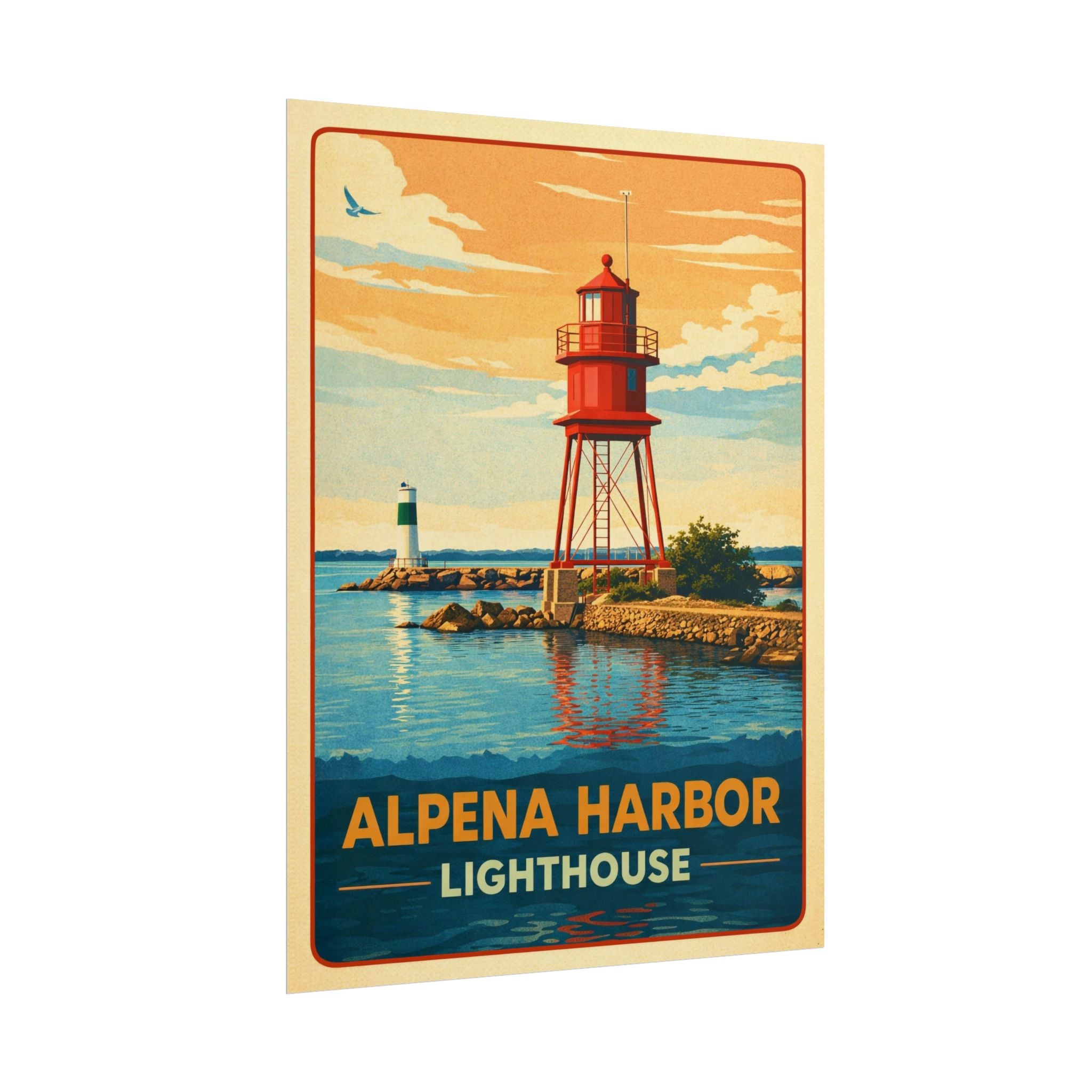 Alpena Harbor Lighthouse Rolled Poster — Vintage Travel Art Print