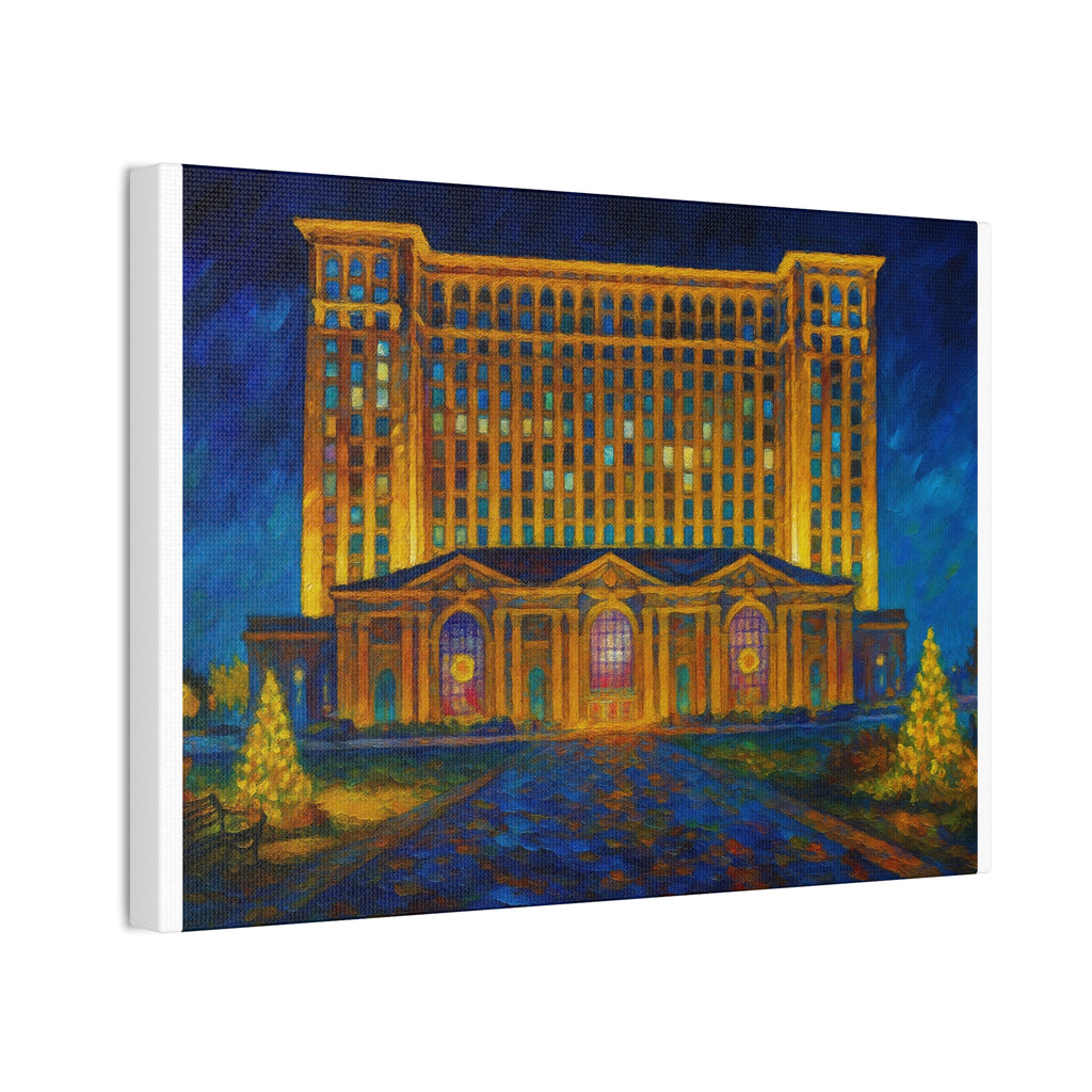 Michigan Central Station Holiday Lights Canvas Print — Stretched 0.75"