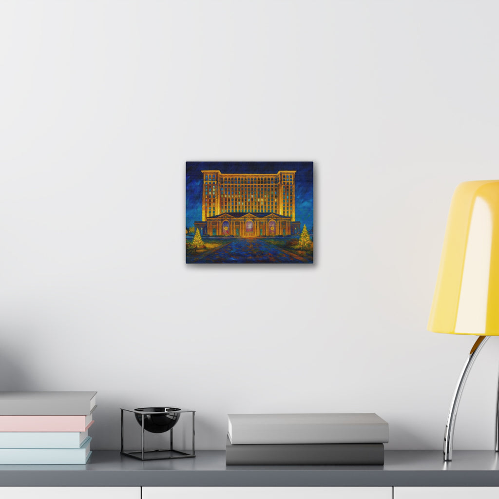 Michigan Central Station Holiday Lights Canvas Print — Stretched 0.75"