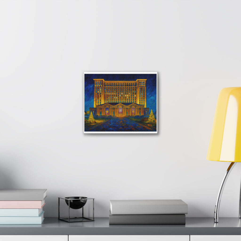 Michigan Central Station Holiday Lights Canvas Print — Stretched 0.75"