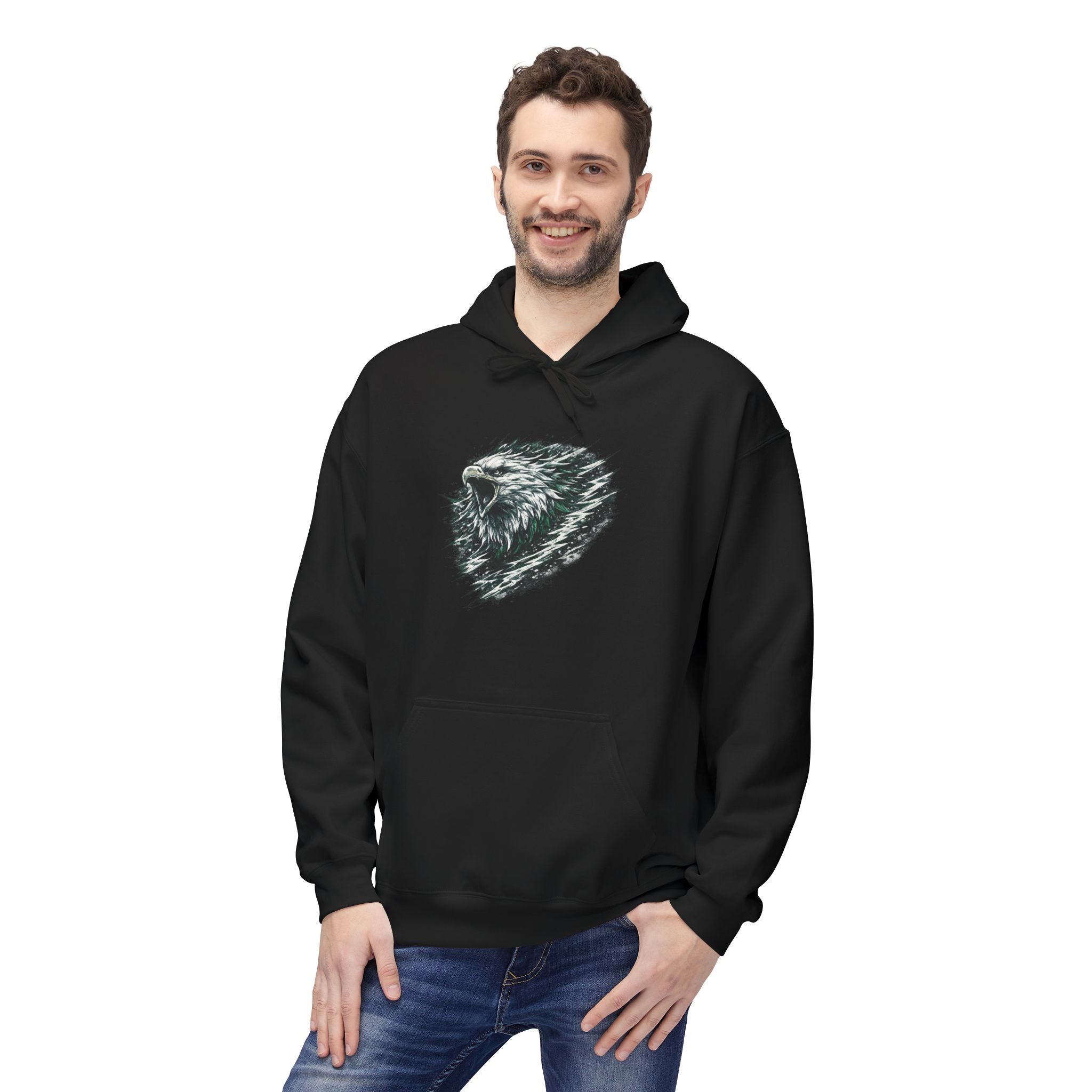 Abstract Eagle Brushstroke Heart Hoodie — Minimal Artistic Pullover