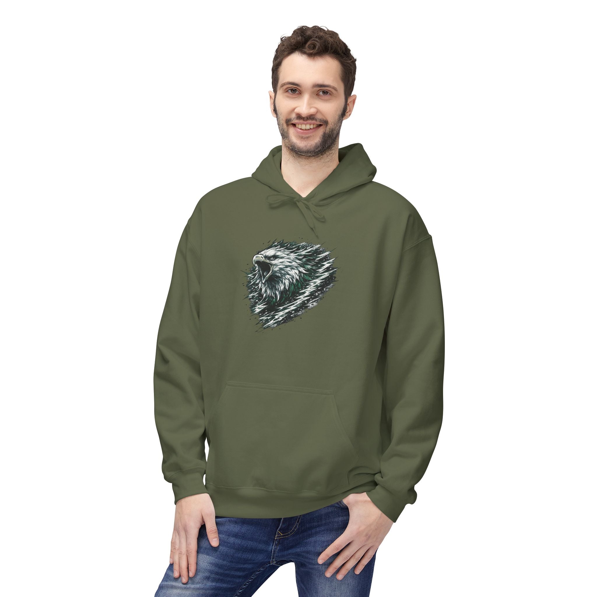 Abstract Eagle Brushstroke Heart Hoodie — Minimal Artistic Pullover