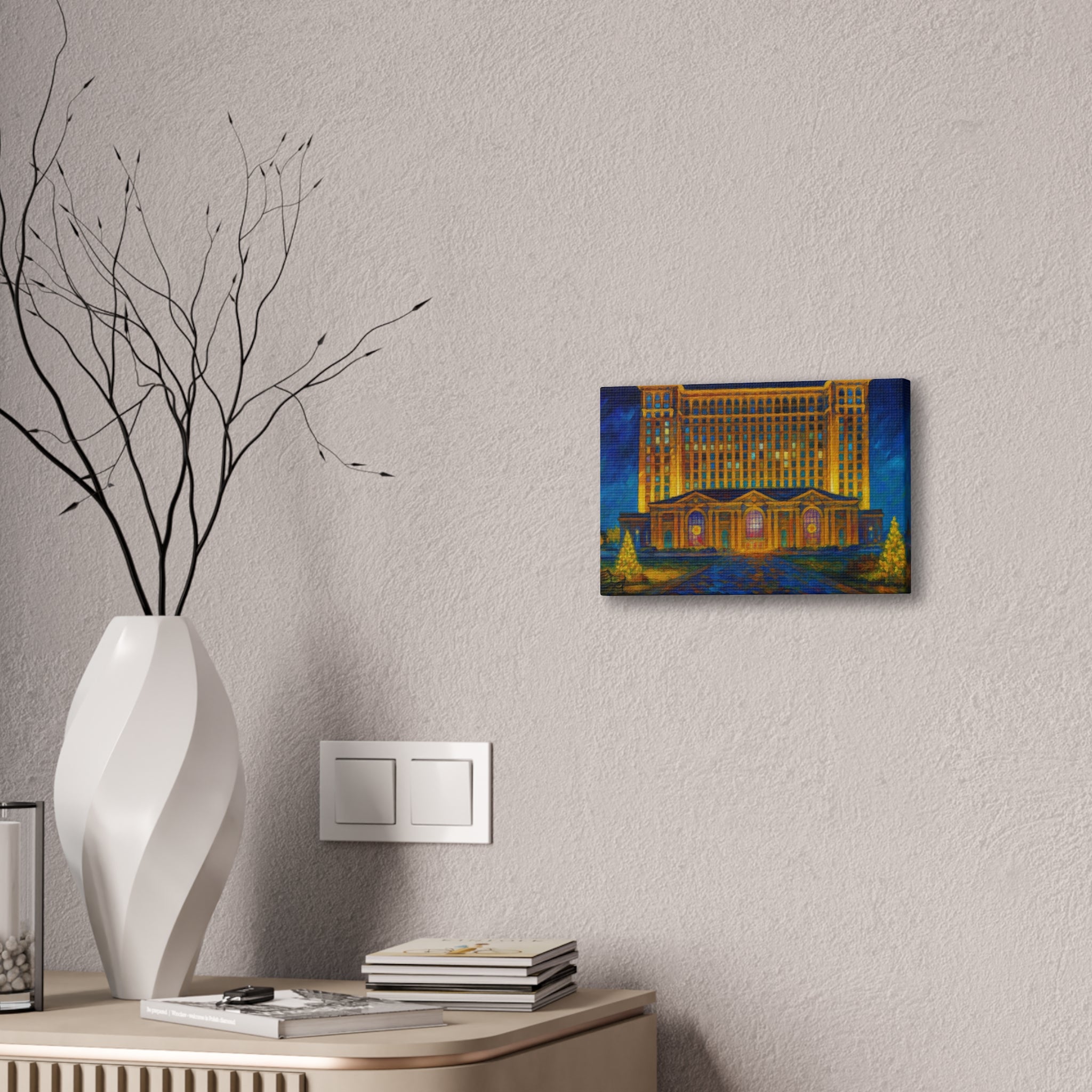 Michigan Central Station Holiday Lights Canvas Print — Stretched 0.75"