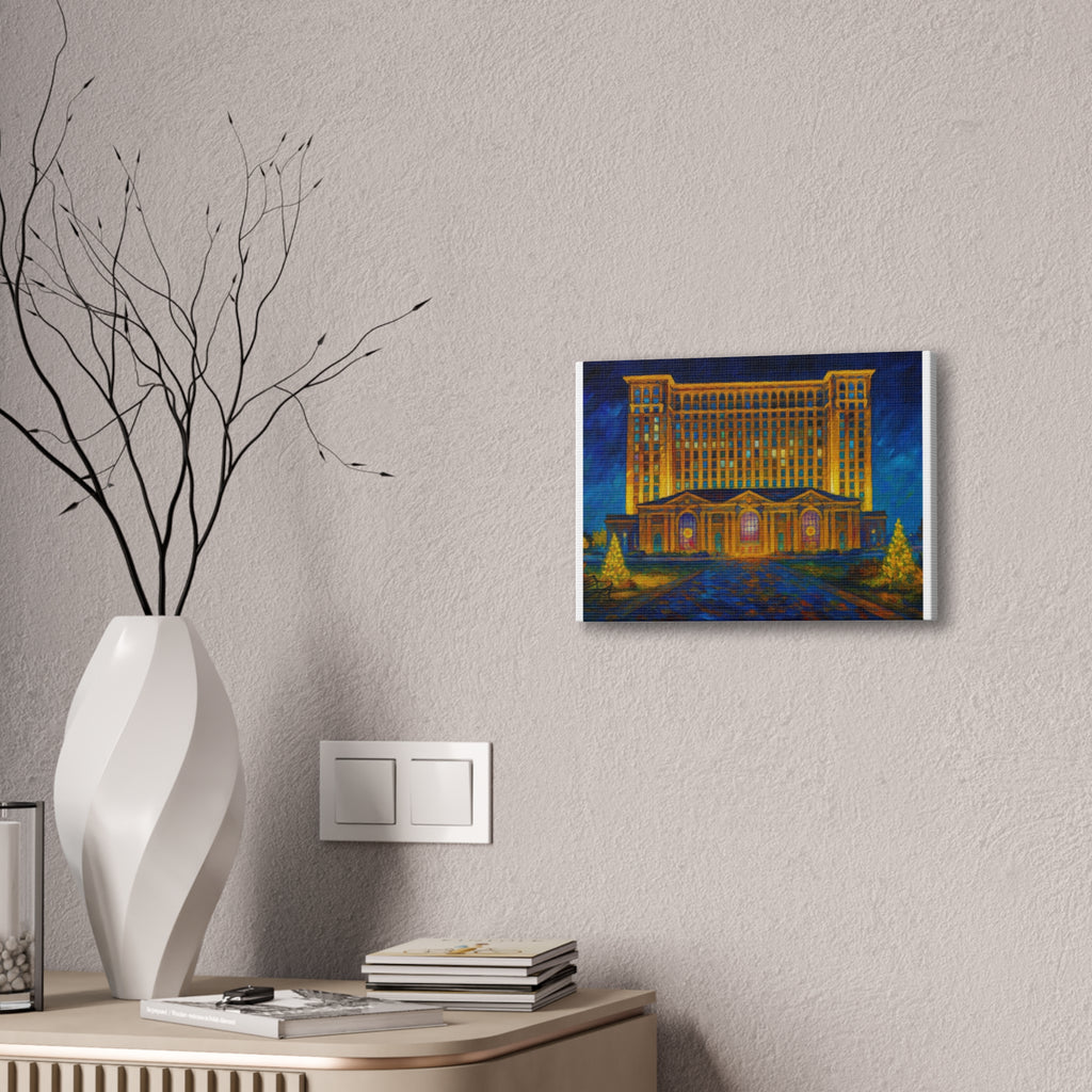 Michigan Central Station Holiday Lights Canvas Print — Stretched 0.75"
