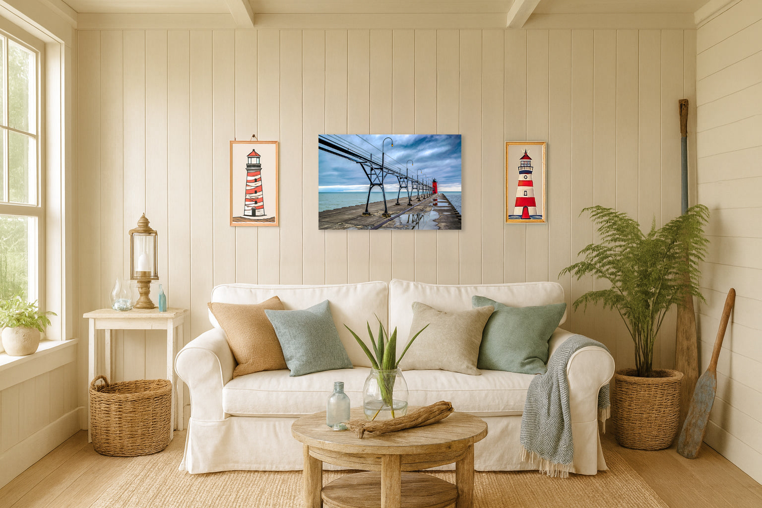 Lighthouse Pier Metal Art Sign – Coastal Seascape Wall Decor