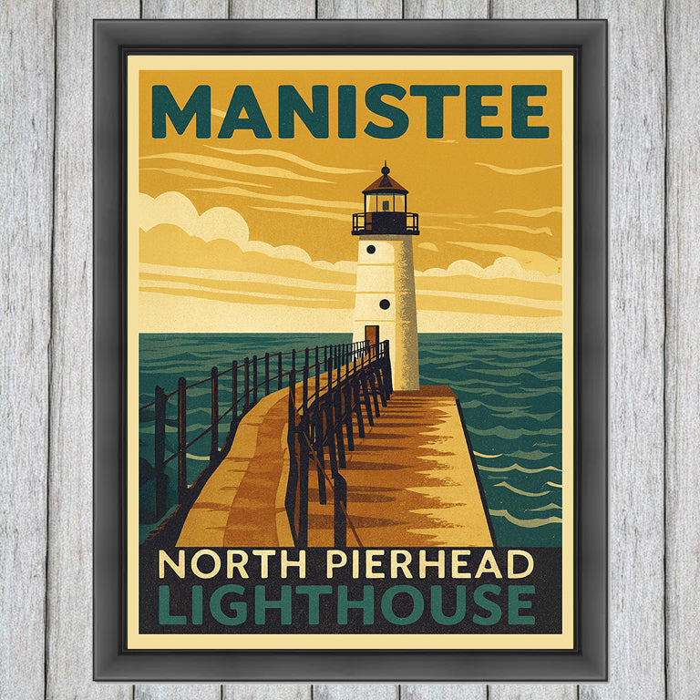 Manistee North Pierhead Lighthouse Fine Art Poster – Vintage Michigan Lighthouse Wall Art