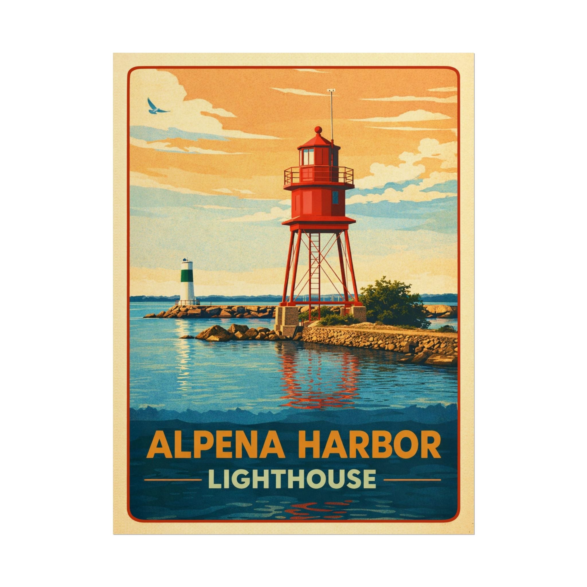 Alpena Harbor Lighthouse Rolled Poster — Vintage Travel Art Print
