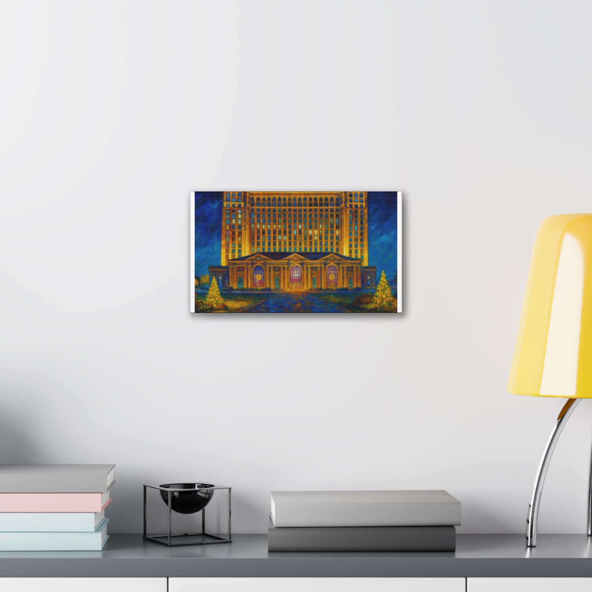 Michigan Central Station Holiday Lights Canvas Print — Stretched 0.75"