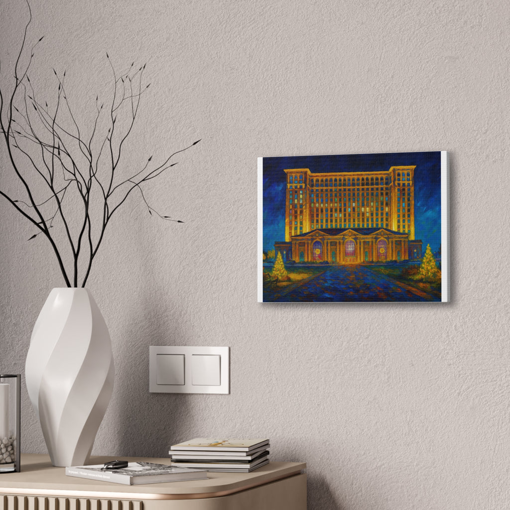 Michigan Central Station Holiday Lights Canvas Print — Stretched 0.75"