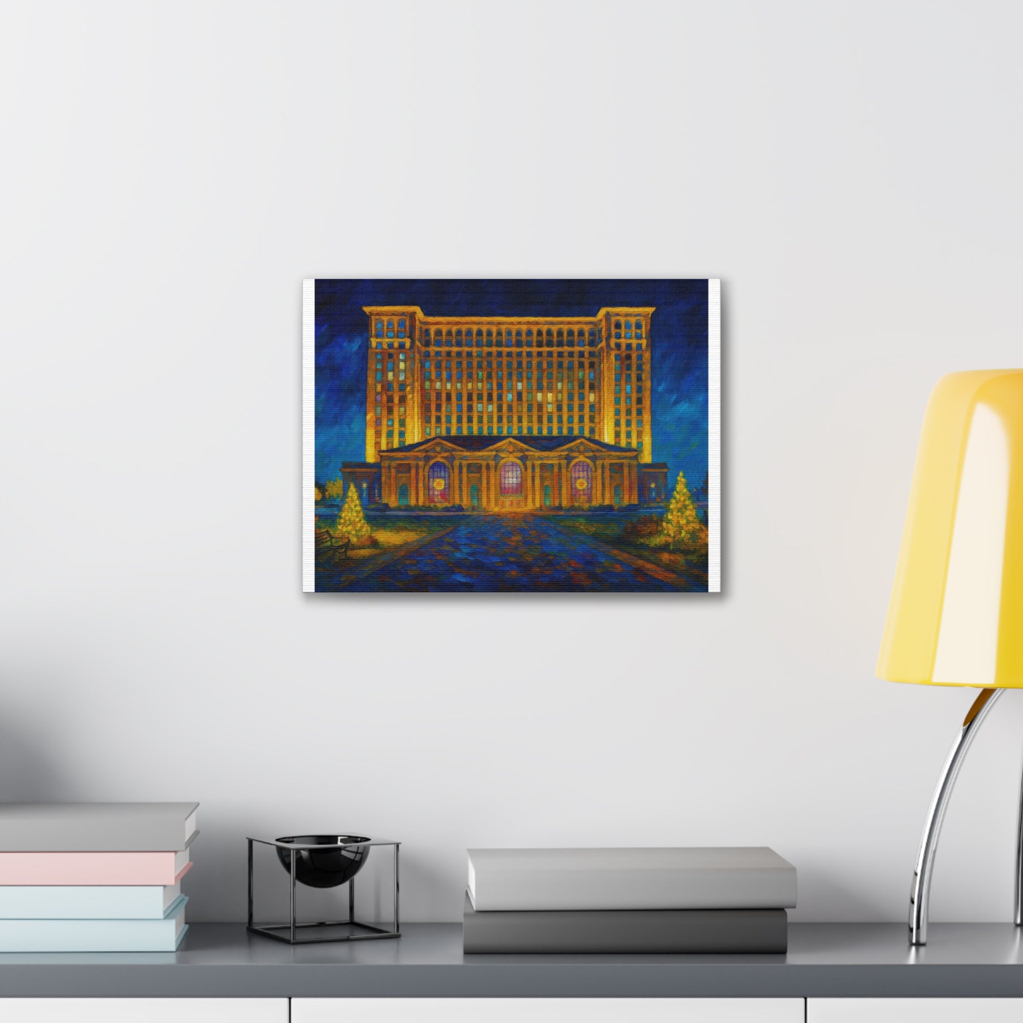 Michigan Central Station Holiday Lights Canvas Print — Stretched 0.75"