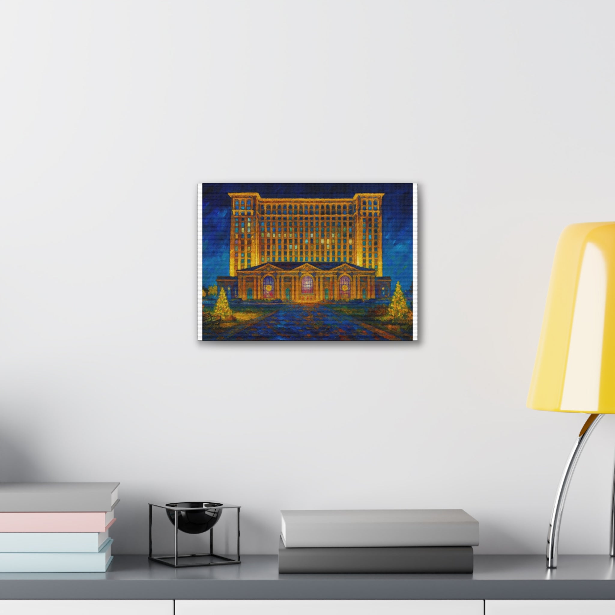 Michigan Central Station Holiday Lights Canvas Print — Stretched 0.75"
