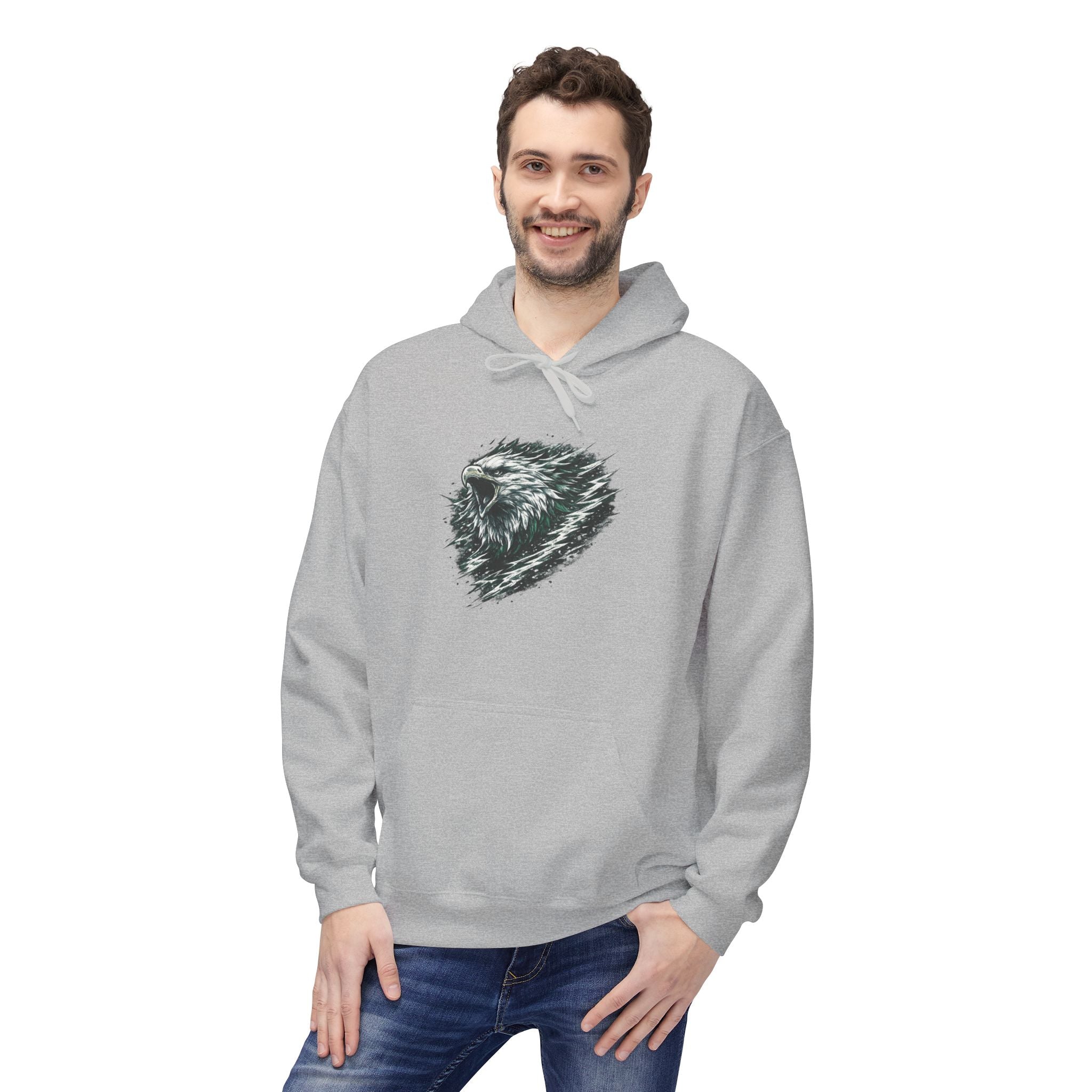 Abstract Eagle Brushstroke Heart Hoodie — Minimal Artistic Pullover