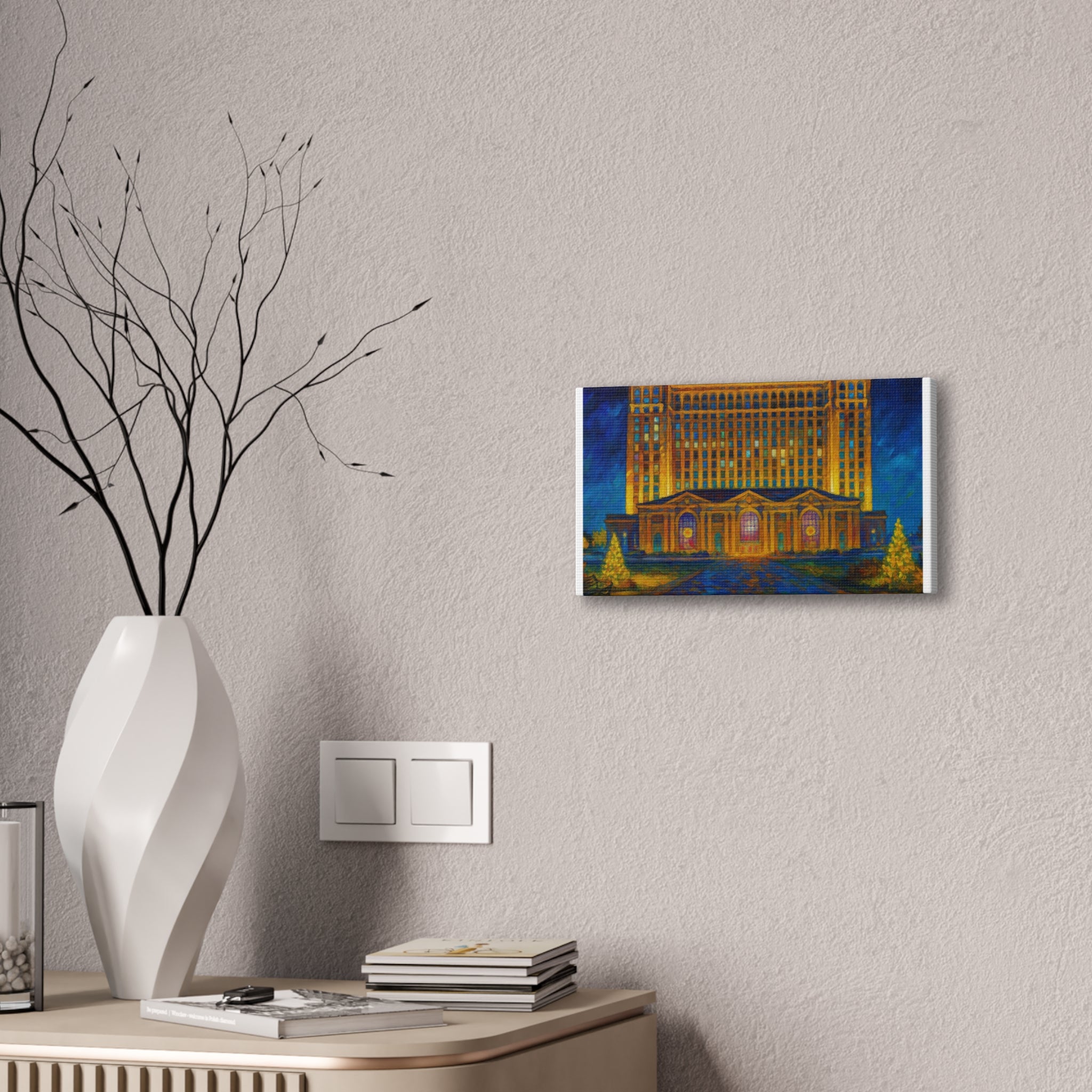 Michigan Central Station Holiday Lights Canvas Print — Stretched 0.75"