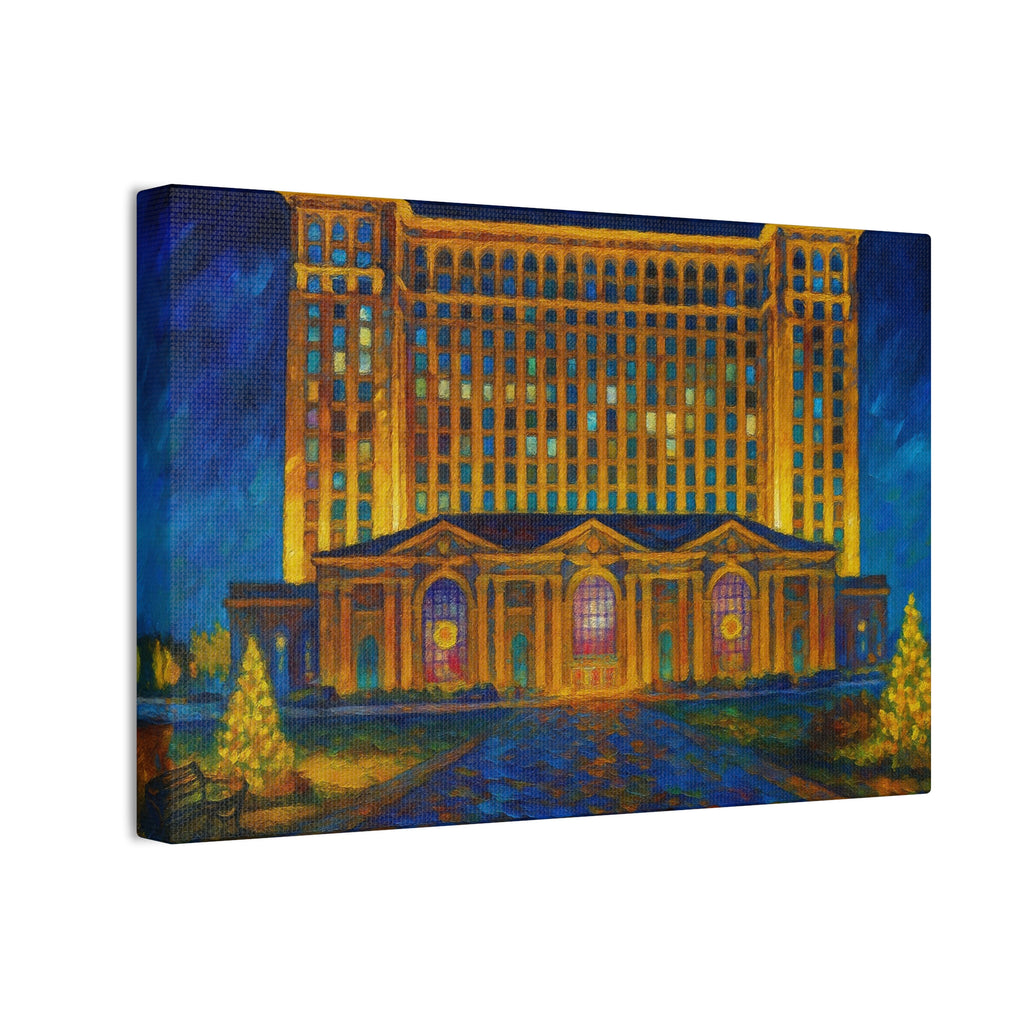 Michigan Central Station Holiday Lights Canvas Print — Stretched 0.75"