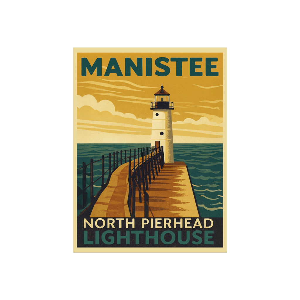 Manistee North Pierhead Lighthouse Fine Art Poster – Vintage Michigan Lighthouse Wall Art